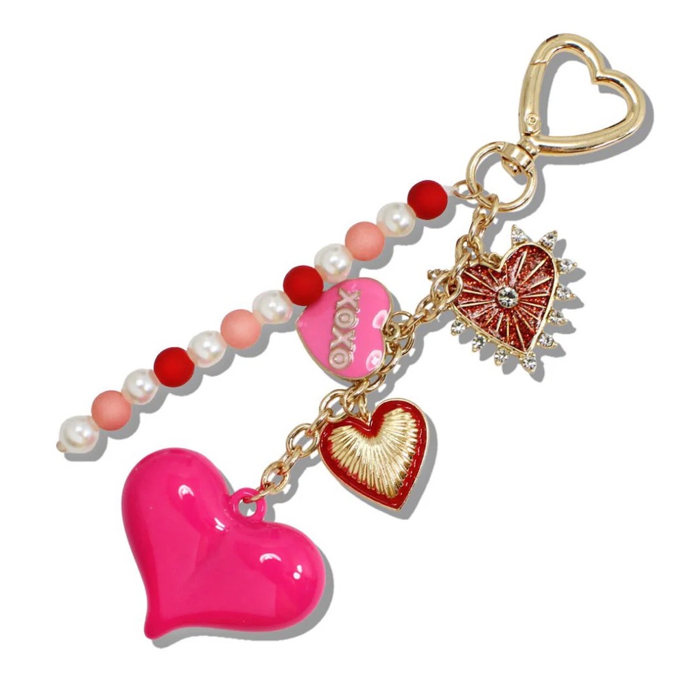 PINK HEART AND BEADED CHARM KEYCHAIN AND BAG CHARM